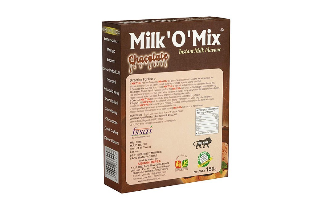 Milkomix Chocolate Instant Milk Flavour Drink Milk with Energy   Pack  150 grams